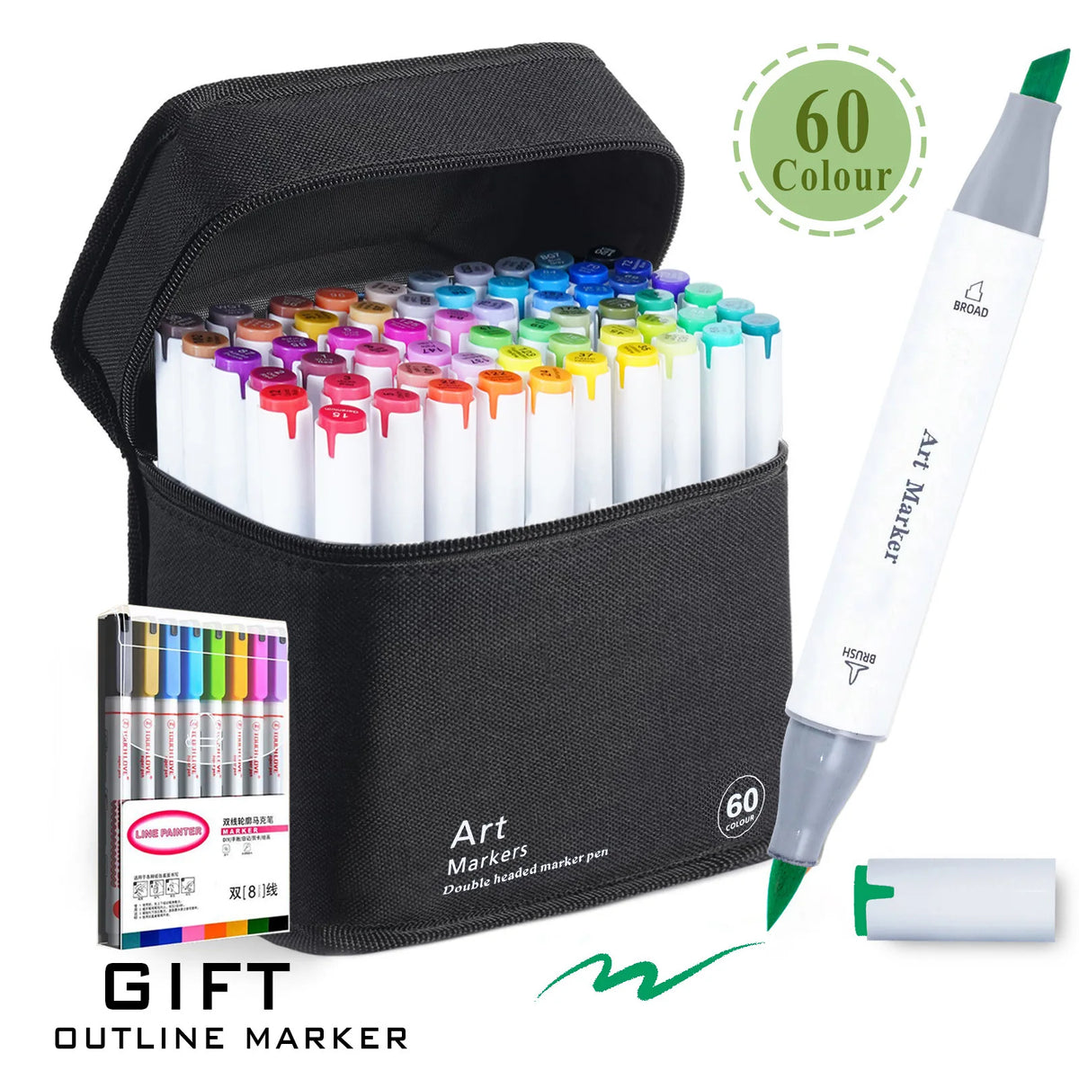 48/60/80/120 Colors Dual Tip Brush&Chisel Permanent Art Marker