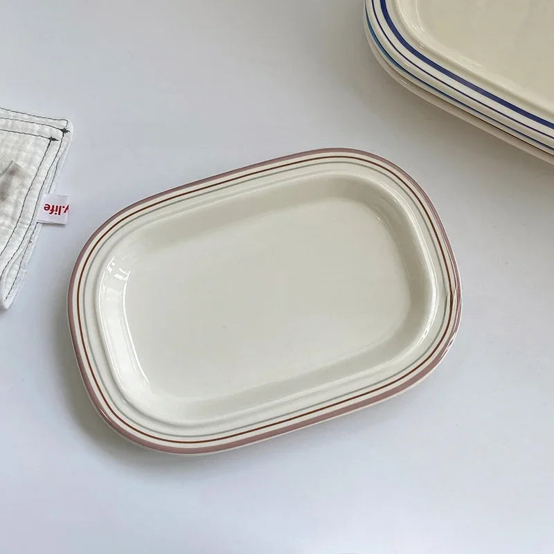 Korean Style Linear Ceramics Dim Sum Dish Pasta