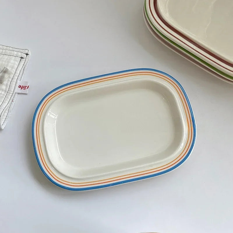 Korean Style Linear Ceramics Dim Sum Dish Pasta