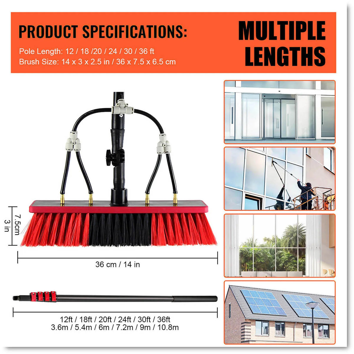 Water Fed Telescopic Pole Telesbrush Window Solar Photovoltaic