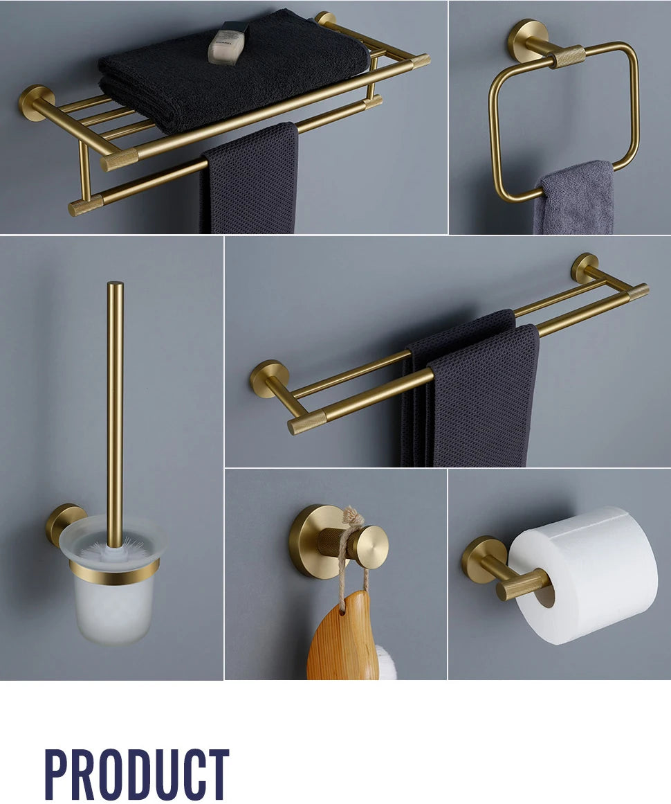 Brushed Gold Towel Rack Knurled Towel Bar Robe
