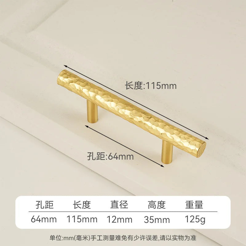 Solid Brass Wardrobe Handles Hammered Texture Handles Gold
