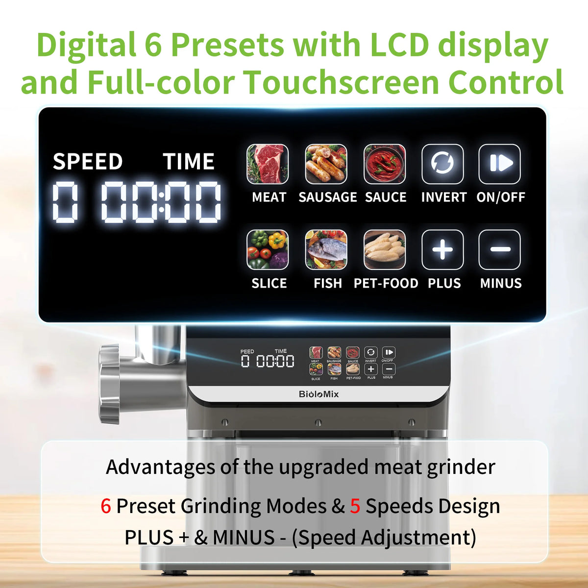 Biolomix 1600w Meat Grinder Touch Screen Presets Auto-Reverse