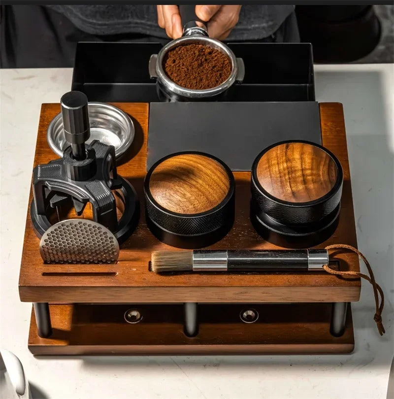 Justinlau Coffee Tamper Station Stand Knock Box Wooden