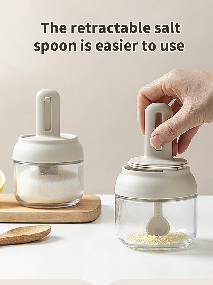 Glass Seasoning Bottle Telescopic Spoon Leak Proof Salt