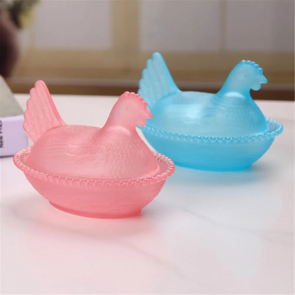 Glass Chicken Shaped Dish Lid Hen On Nest