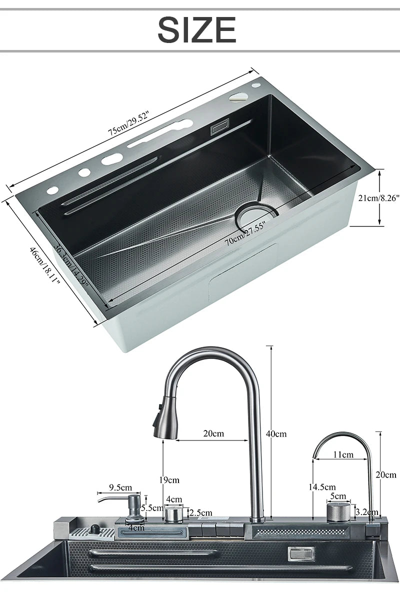 Stainless Steel Sink Faucet 75 45cm Large Bowl