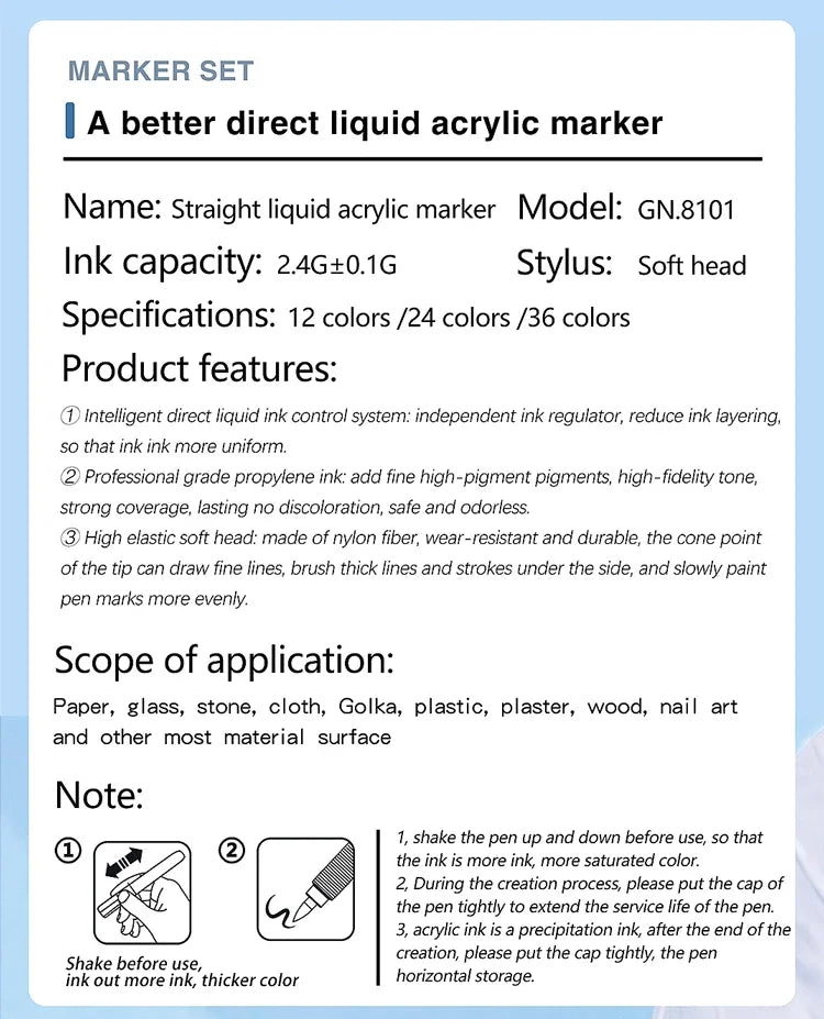 12-240 Colors Acrylic Paint Markers Brush Tip Direct-Liquid