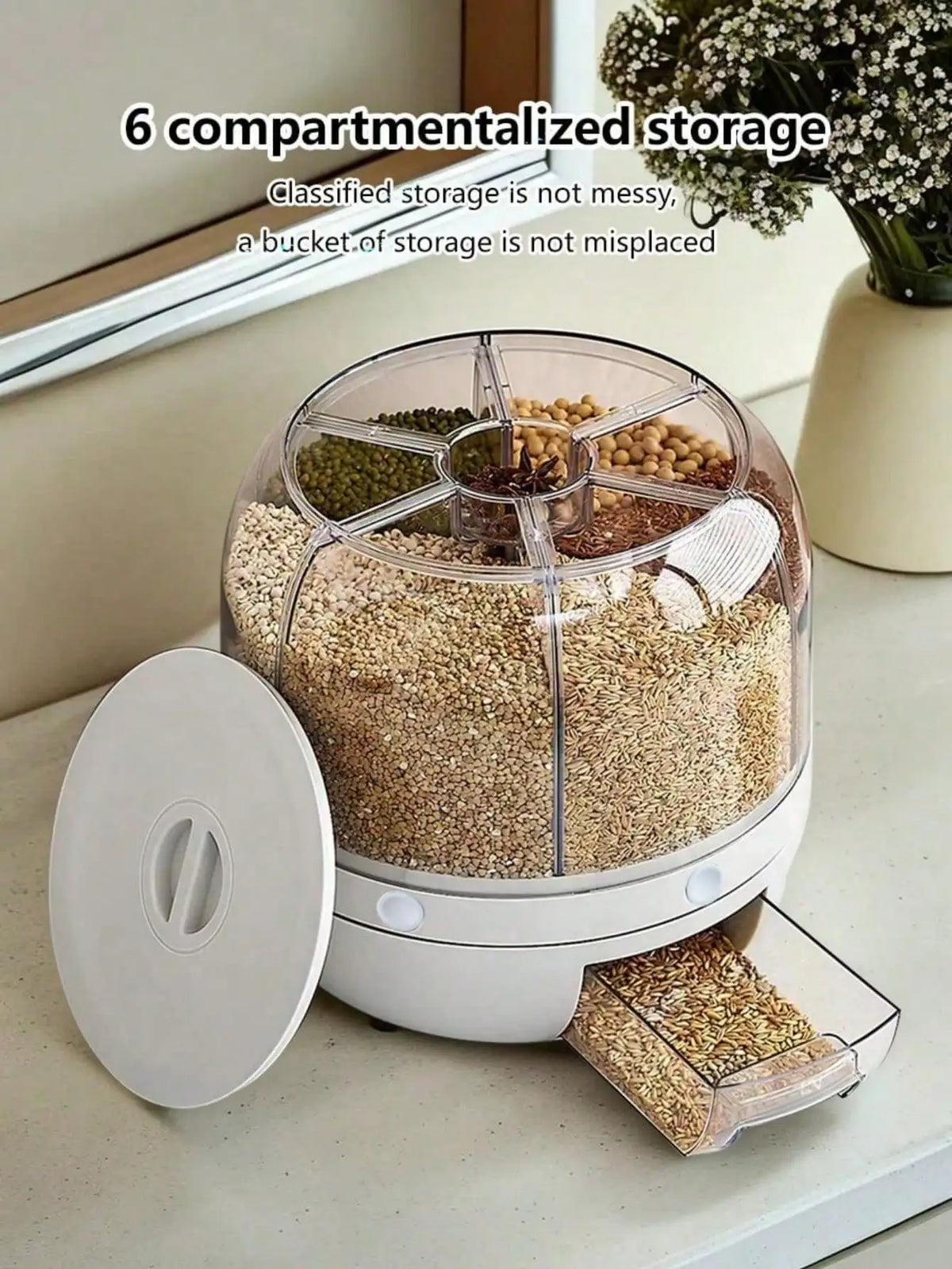 Grid Rotating Rice Dispenser 360 Grain Storage Container