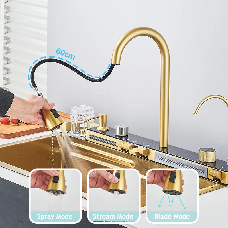 Shinesia 201stainless Steel Sink Double Waterfall Slot Digital