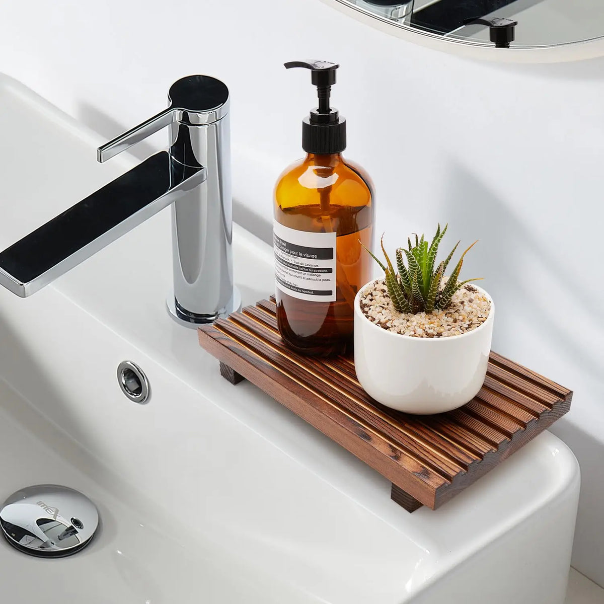 Farmhouse Bathroom Counter Organizer Wooden Display Pedesta Stand