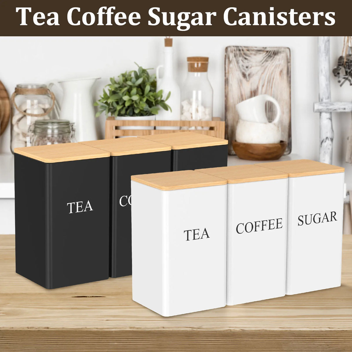 3pcs Coffee Bean Tea Sugar Jars Vacuum Sealed