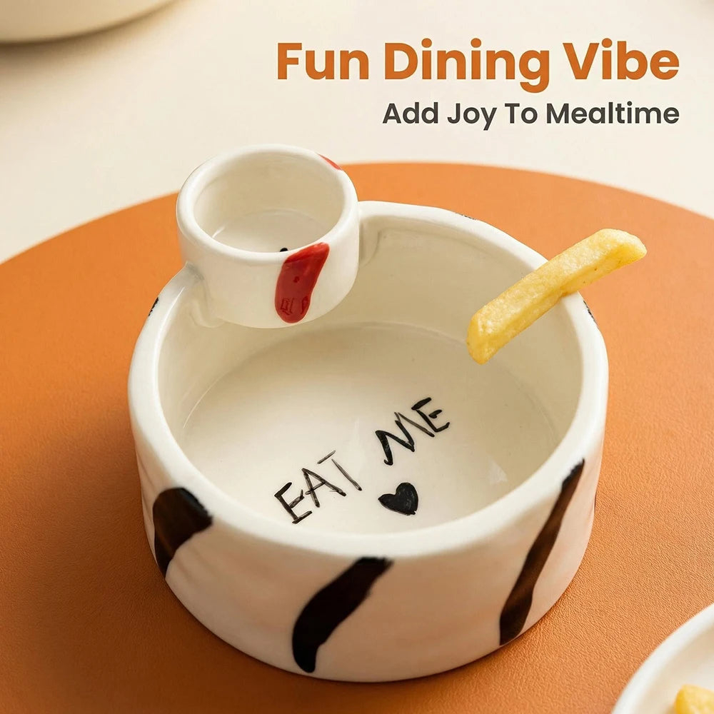 Ceramic Double Grid Dipping Sauce Bowl Creative French