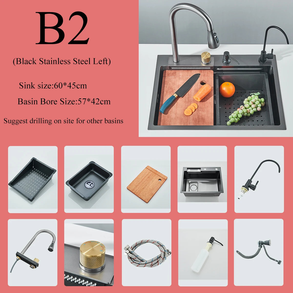 Stainless Steel Waterfall Sink Digital Display Large Sink