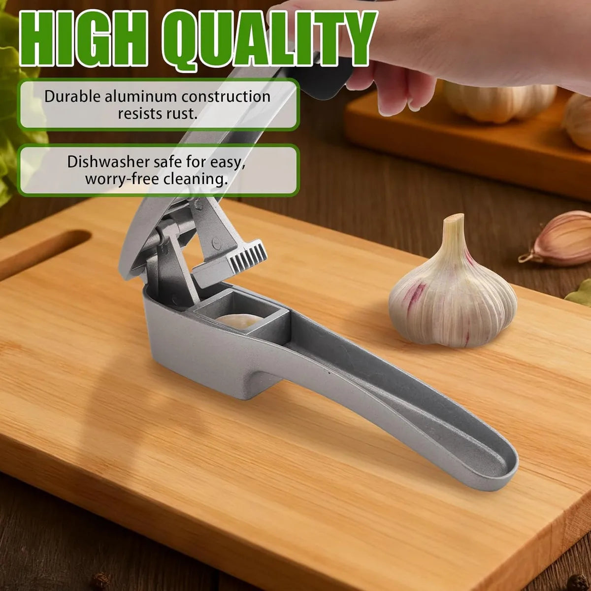 Garlic Press 2-In-1 Mincer Crusher Slicer Peeler &