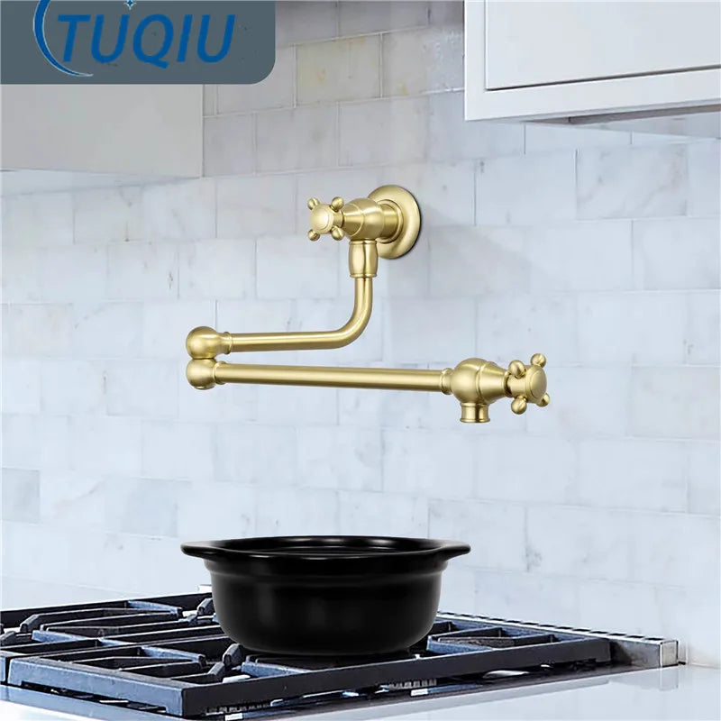 Brushed Gold Pot Filler Tap Wall Mounted Foldable