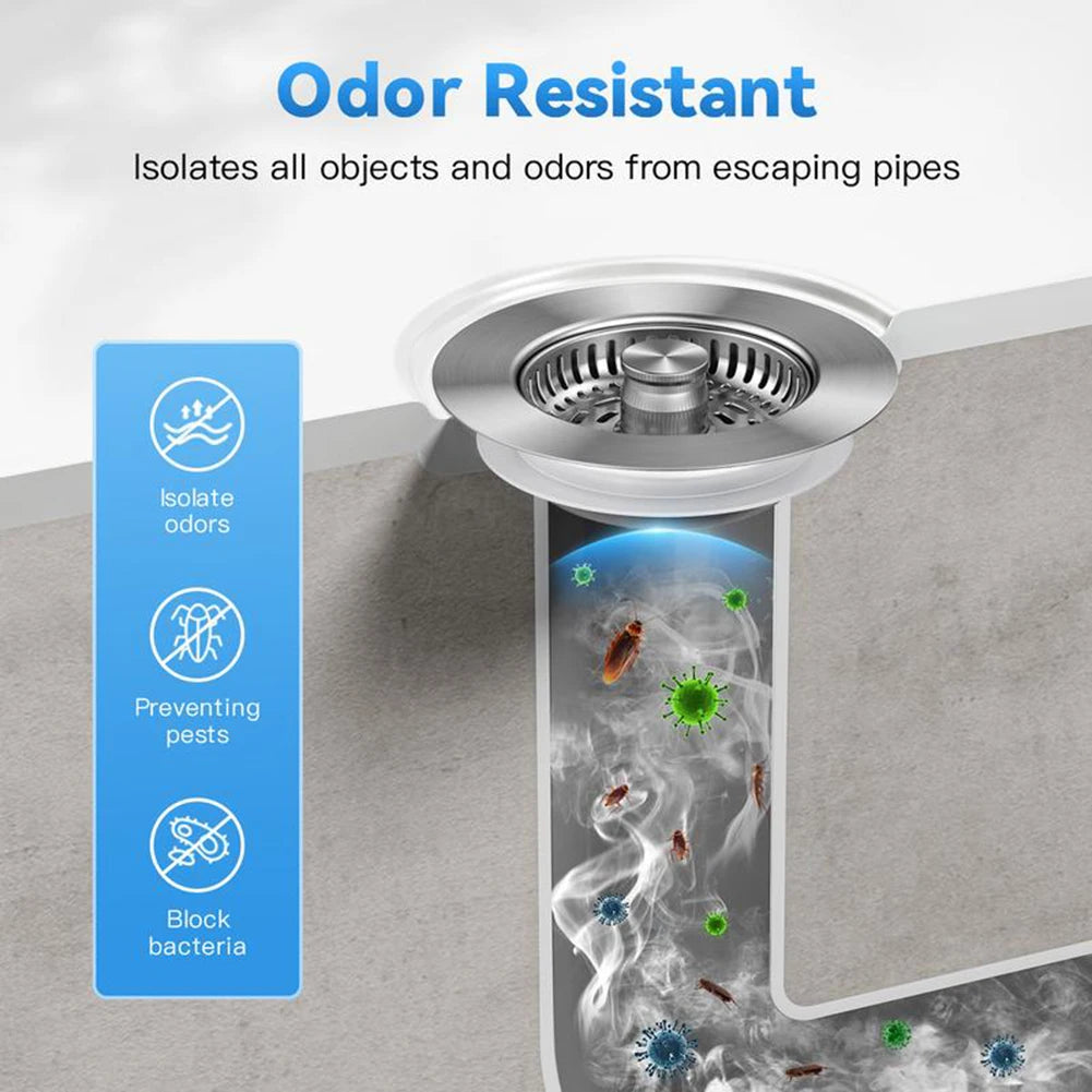 Sink Drain Strainer 3-In-1 Stainless Steel Sink Stopper