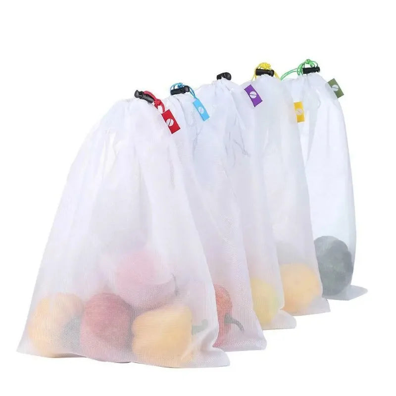 5pcs Reusable Fruit Vegetable Storage Bags Washable Food