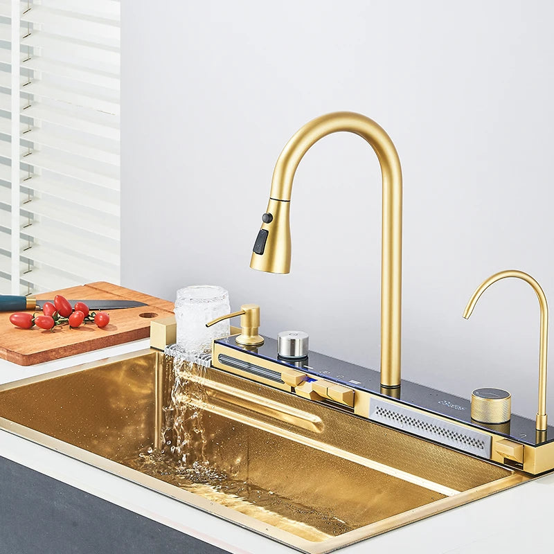 Brushed Golden Smart Digital Display Integrated Sink