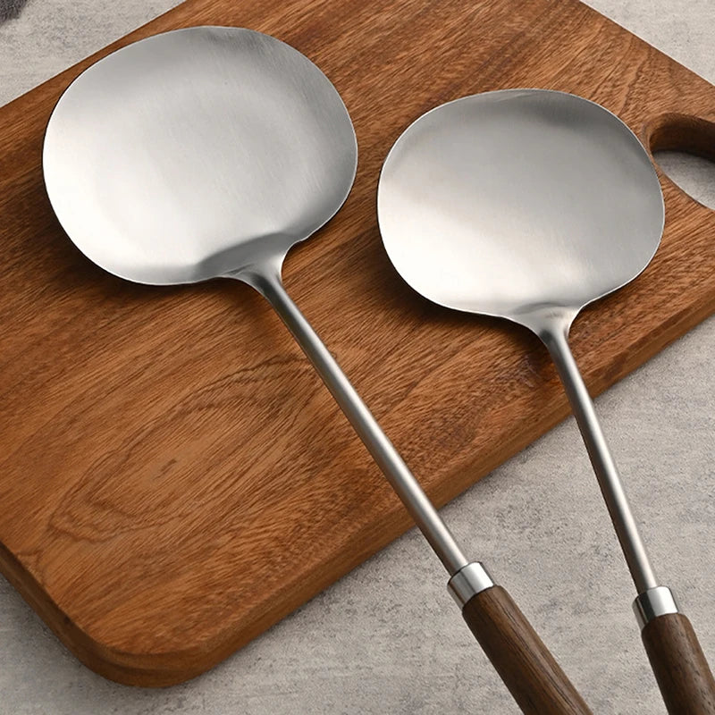 Stainless Steel Wok Spatula Chef-Specific Cooking Spoon Wooden