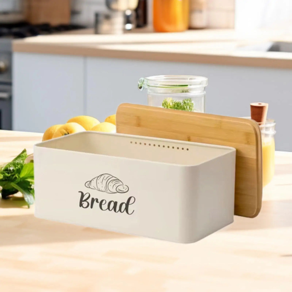 Breadbasket Sturdy Bread Box Kitchenware Layer Bamboo Lid