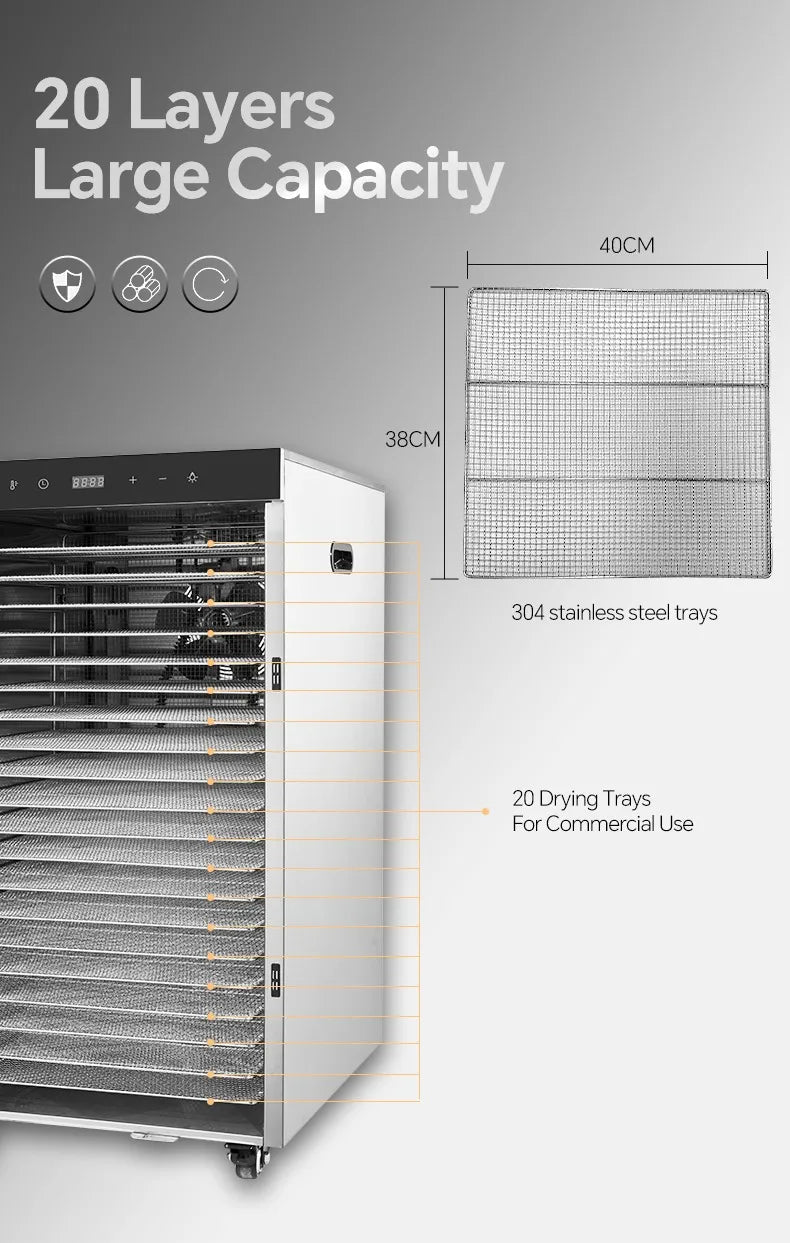 2000w Commercial Food Dehydrator 20 Trays Stainless Steel