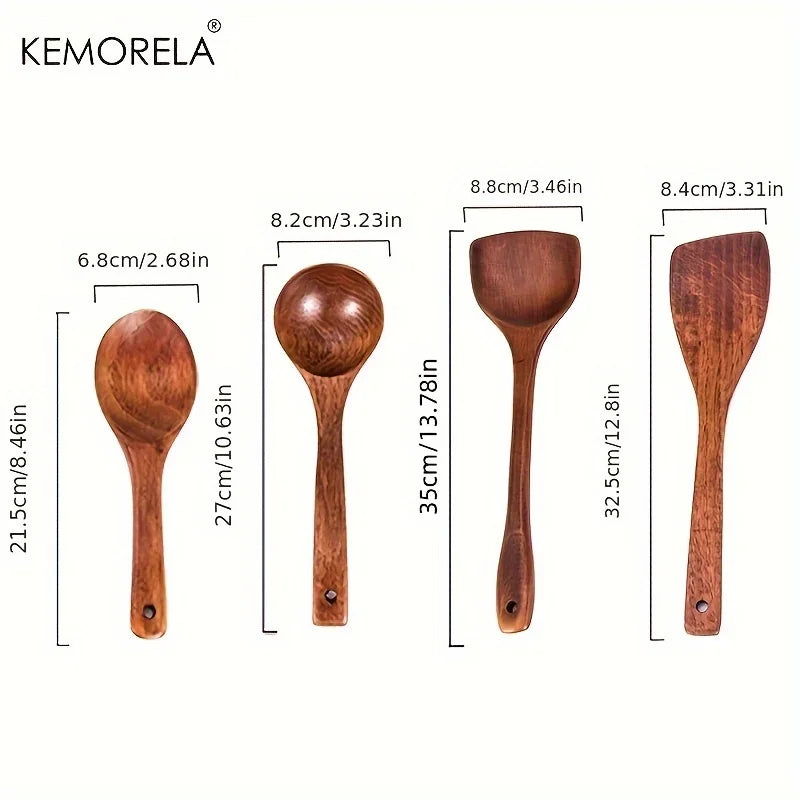 Kemorela 4pcs Utensil Cooking Wood Shovel Scoop Nonstick