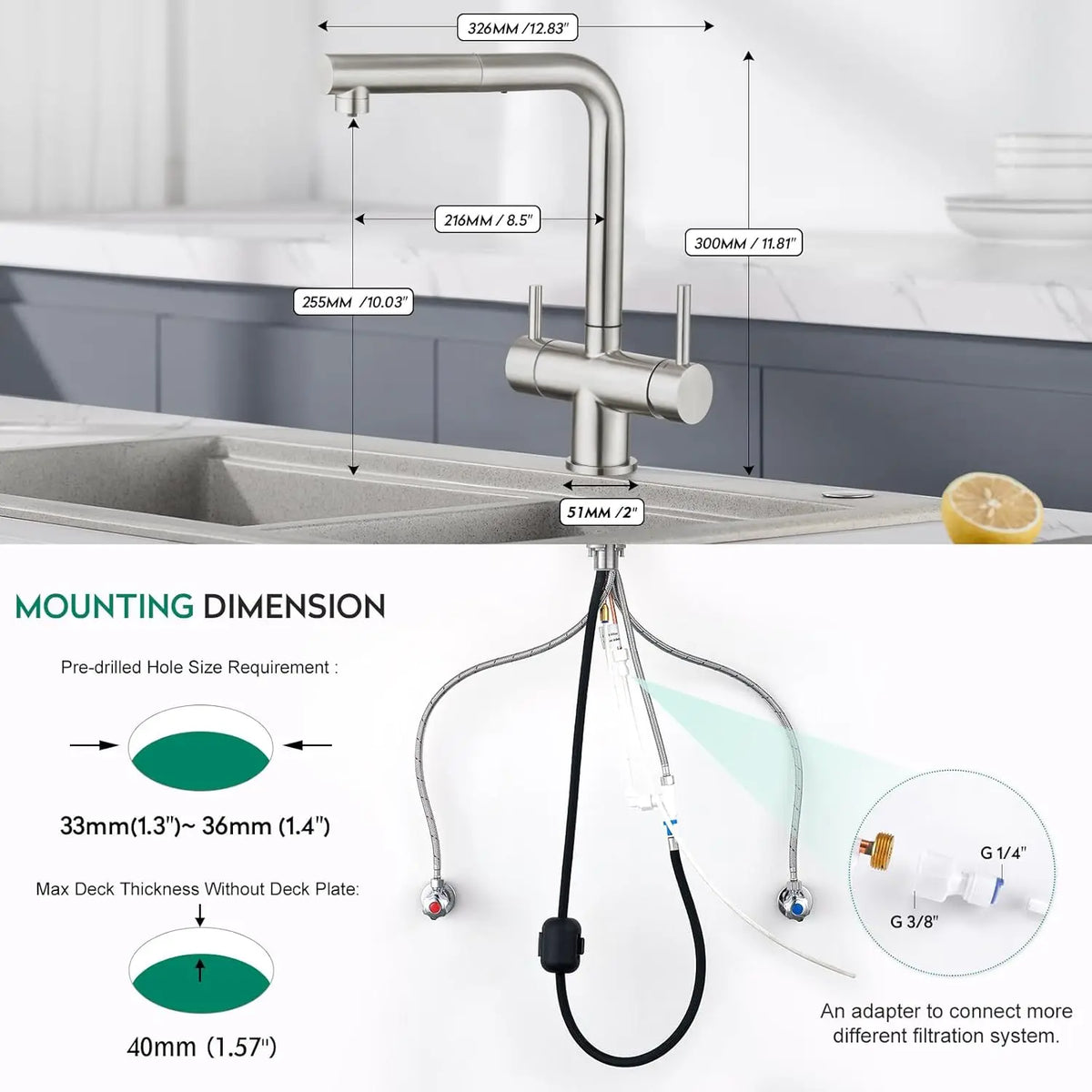 Brushed Gold Pull Out Filter Faucet Sink Mixer