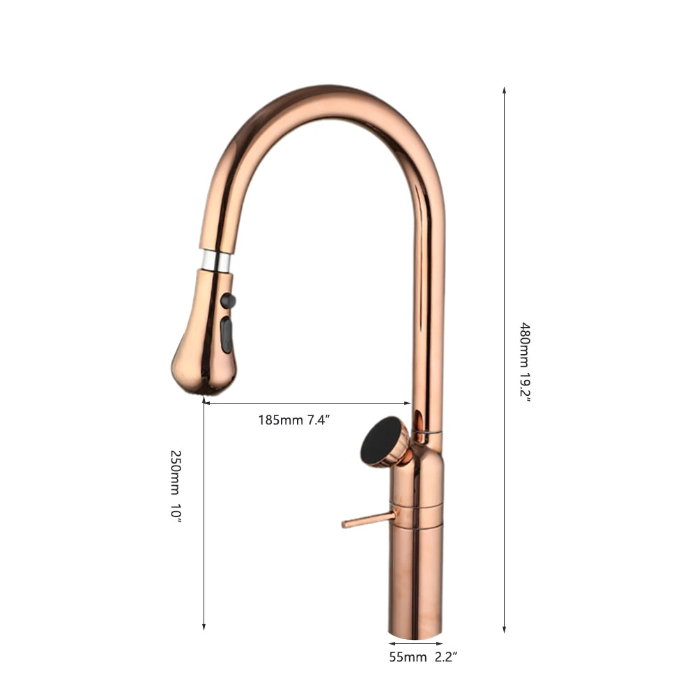 Jieni Rose Gold Faucet 360 Swivel 3-Way Brass