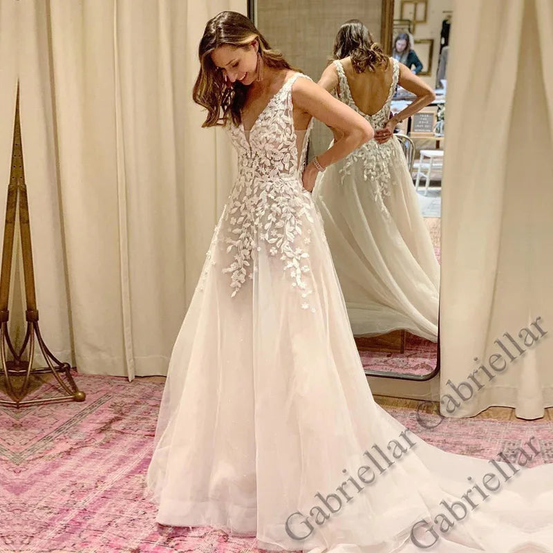 Gabriellar Attractive Wedding Dresses V-Neckline Sleeveless