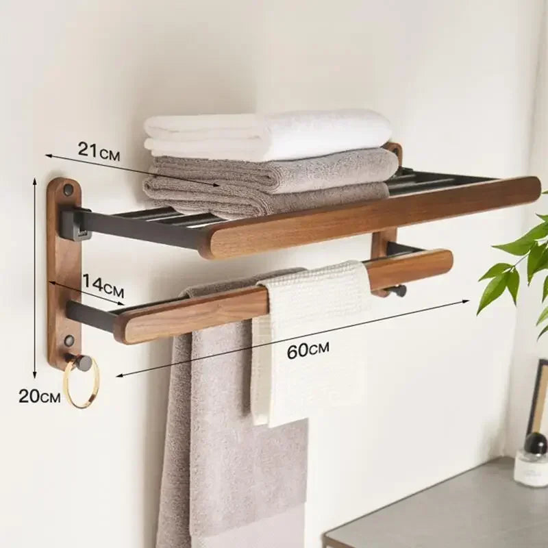 Walnut Wood Black Bathroom Hardware Bathroom Towel Rack