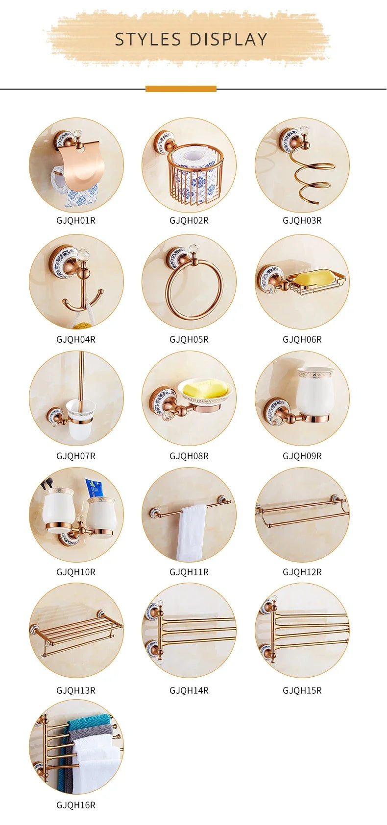 Zgrk Luxury Bathroom Hardware Wall Mount Rose Gold