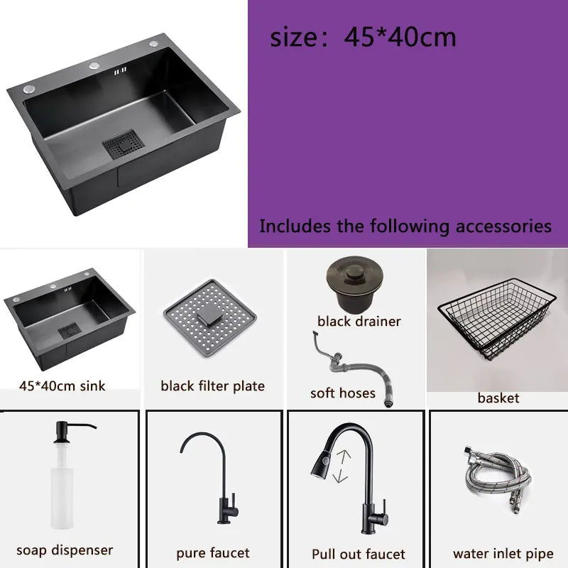 Black Sink 304 Stainless Steel Vegetable Washing Basin