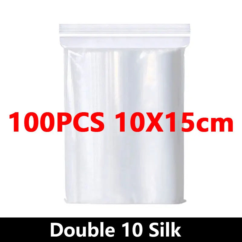 100pcs Thicken Zipper Sealed Bags Clear Plastic Storage