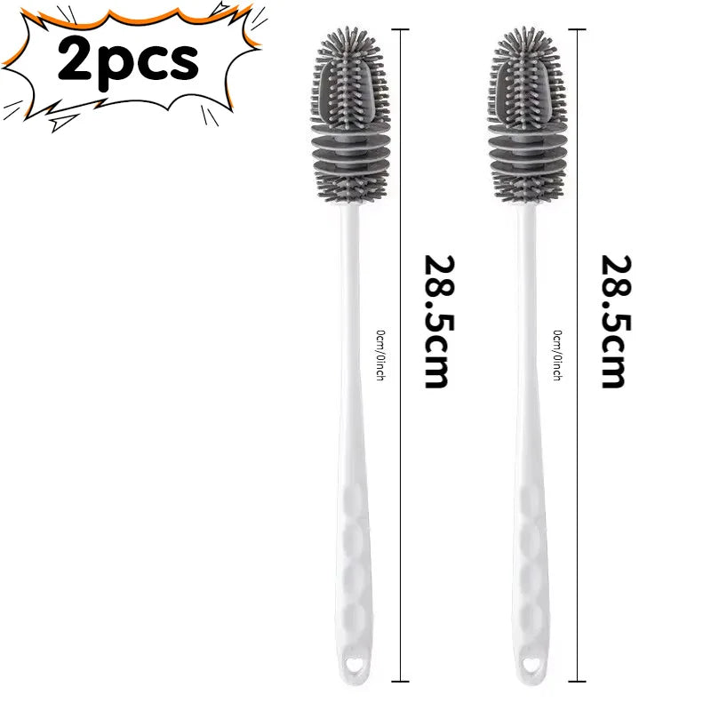 1/2pcs Long Handle Silicone Bottle Brush Cleaning Brush