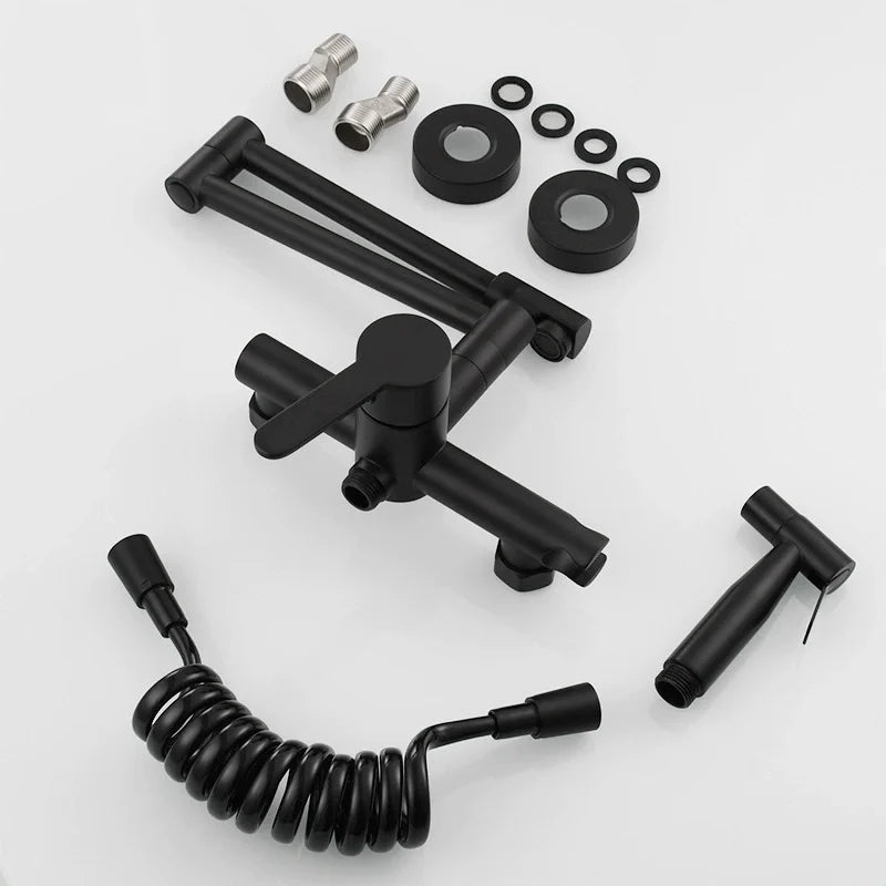 Black Sink Mixer 304 Sus Wall Mounted Foldable