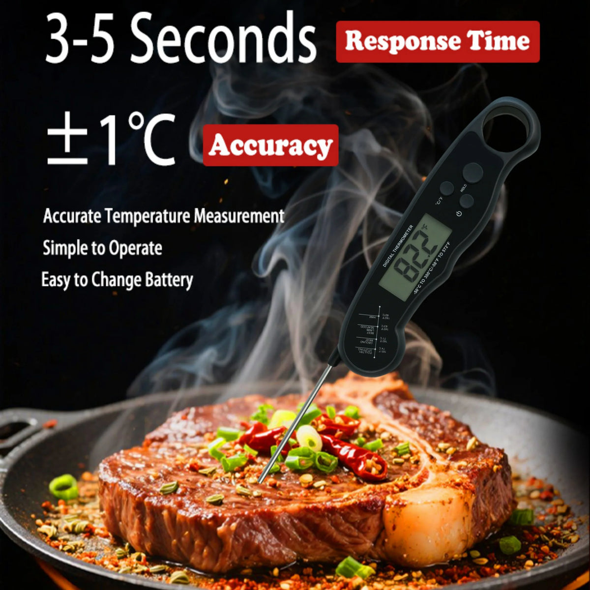 Instant Read Digital Food Thermometer Backlight Hold Function