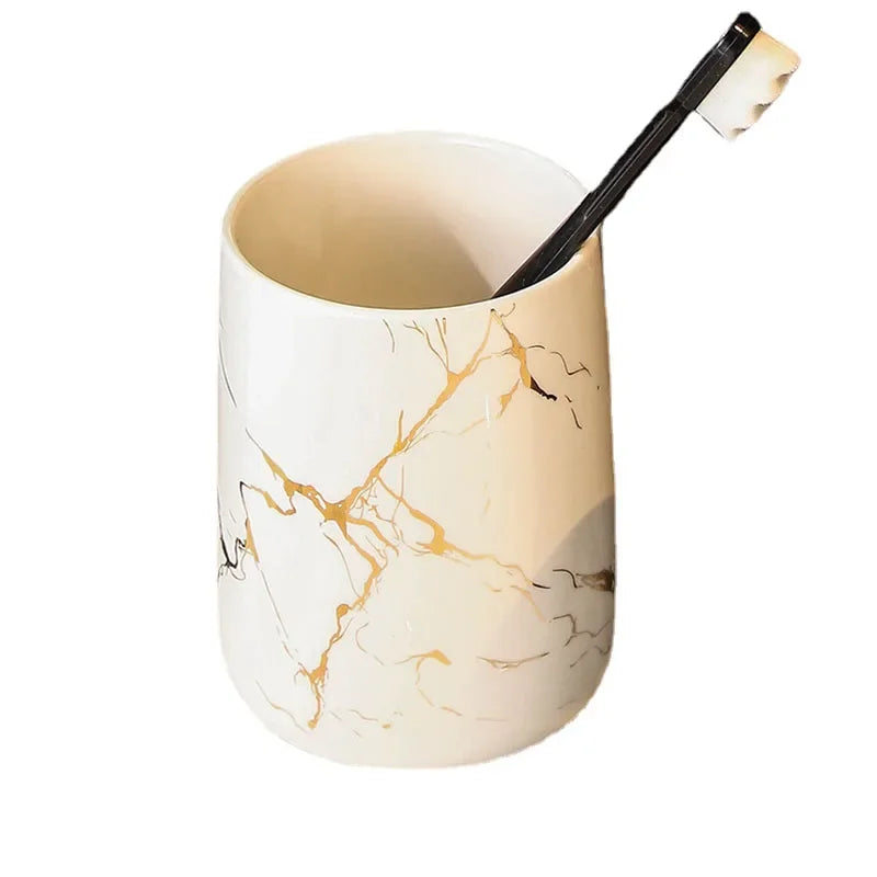 Creative Marble Texture Ceramic Toothbrush Cup Bathroom Soap