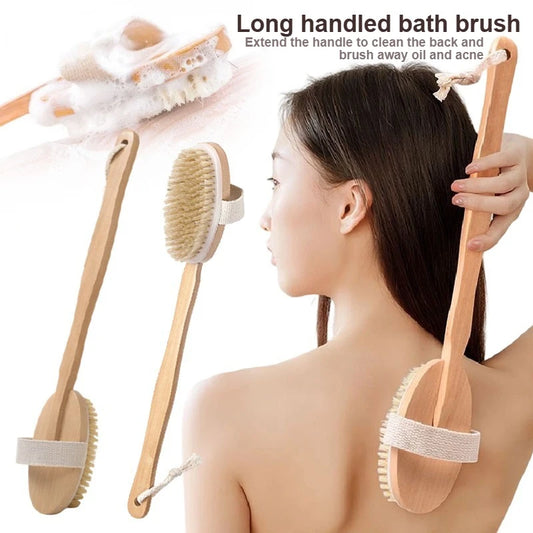 Wooden Long Handled Bristle Brush Back Scrubbing Product