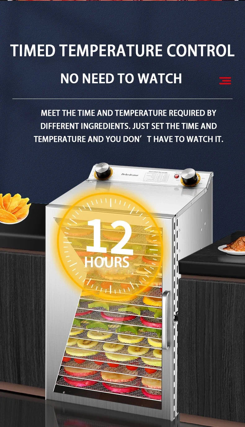 6/8/12/18 Layers Food Dehydrator Fruit Timing Temperature Air
