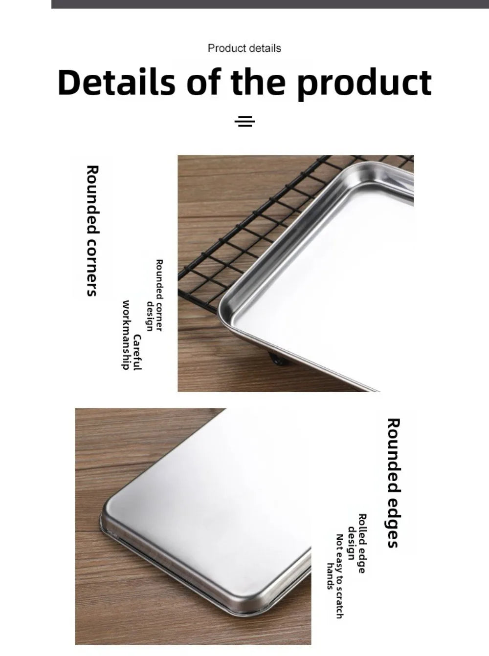 Food Grade Stainless Steel Tray Rust Resistant Rectangular
