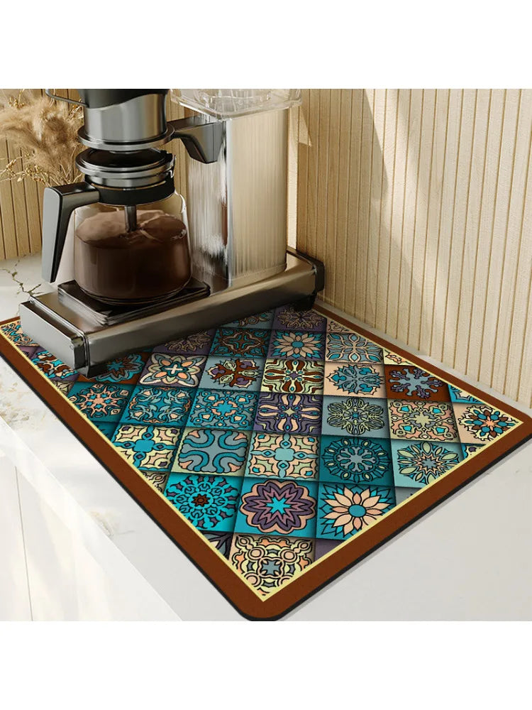 Retro Drying Mat Super-Absorbent Countertop Mat Tableware Drain