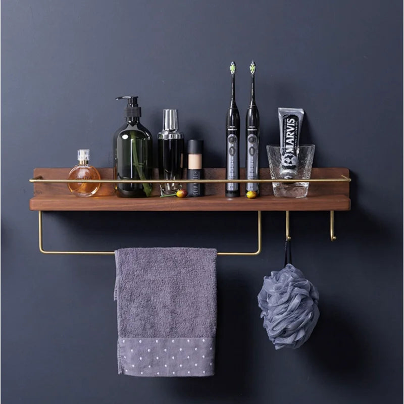 Wooden Towel Rack Roll Holder Wall Mounted Shelf