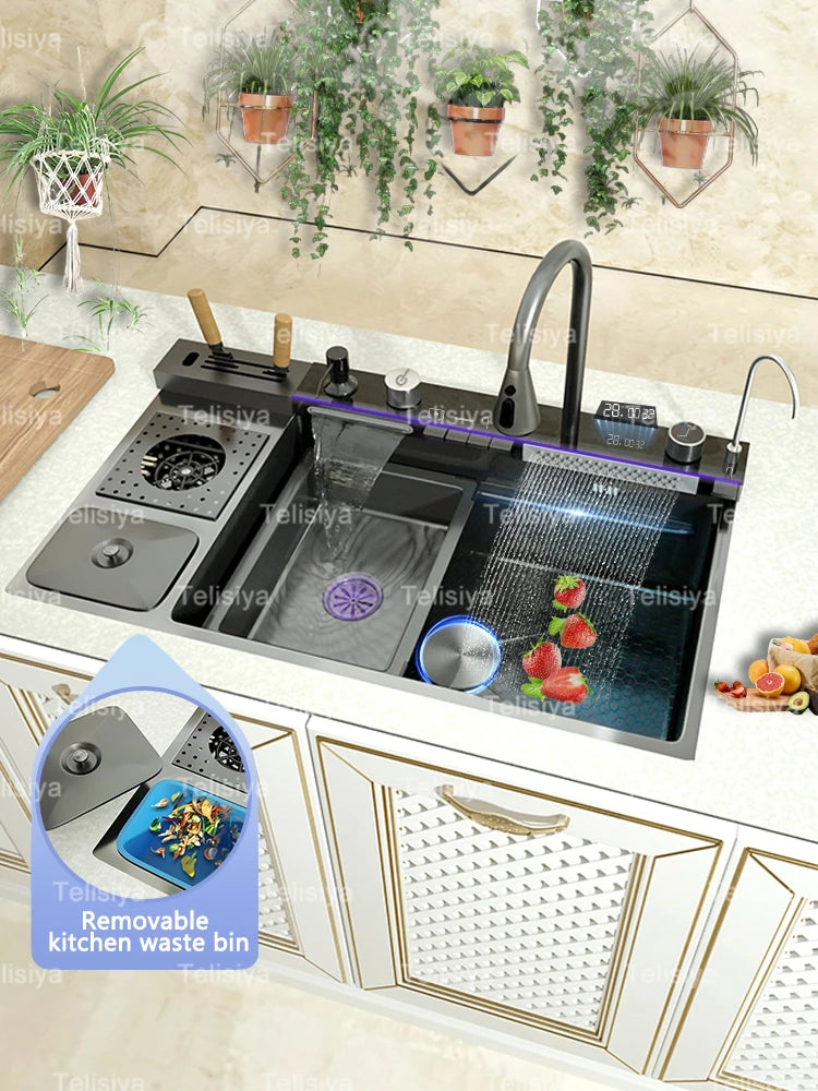 Stainless Steel Sink Trash Can Embossed Wash Basin