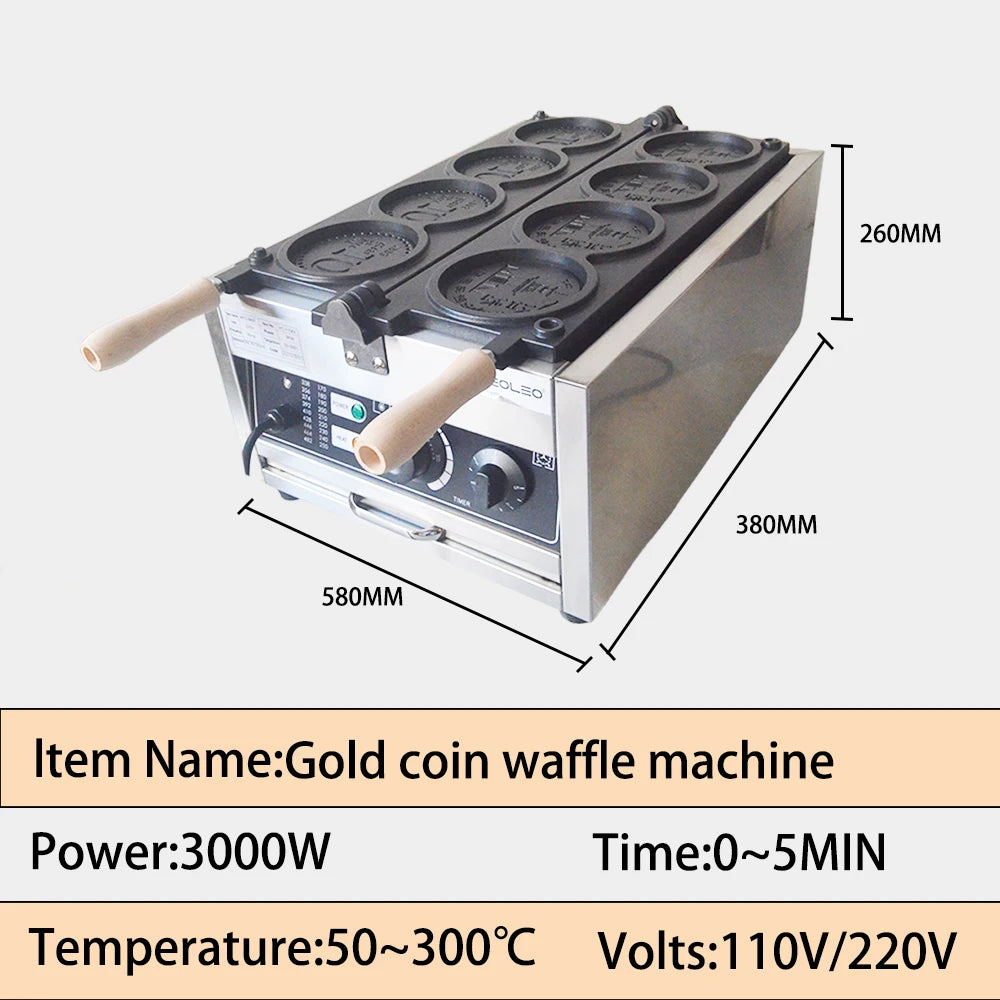 Xeoleo Commerical 4pcs Korean Coin Waffle Maker 3000w