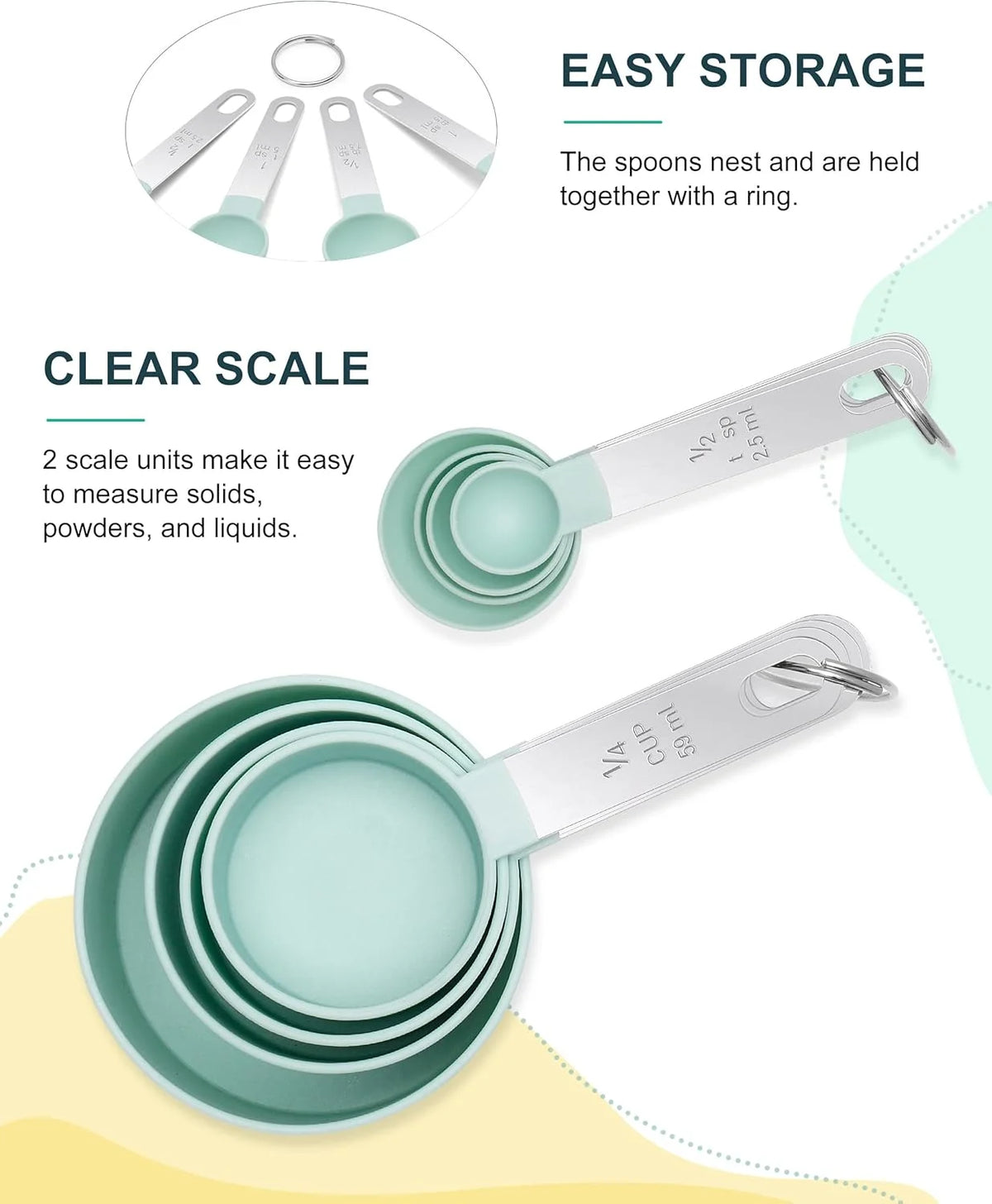 8pcs Measuring Cups & Spoons Stackable Nesting Measure