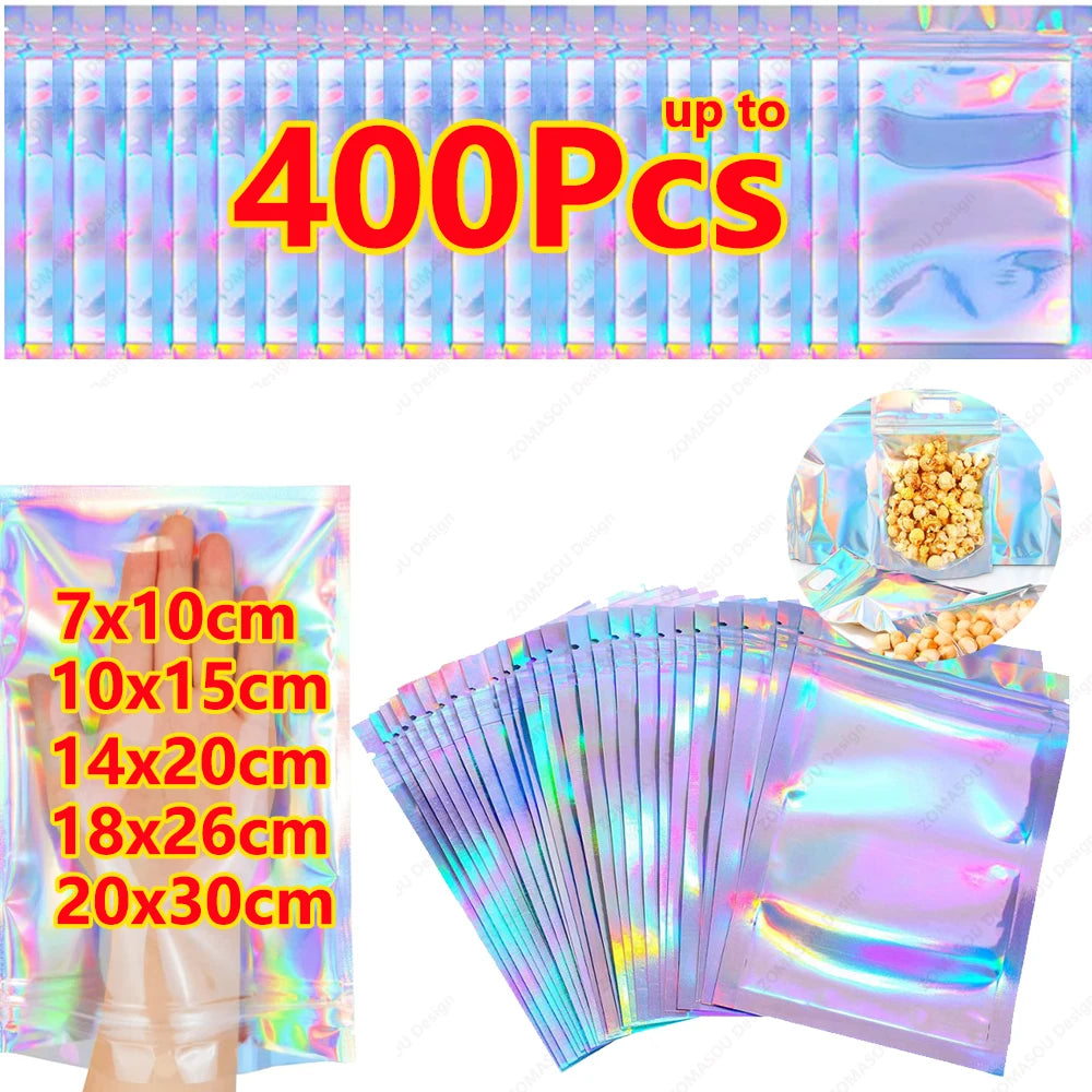 1-400pcs Plastic Laser Sealing Bags Color Holographic Candy