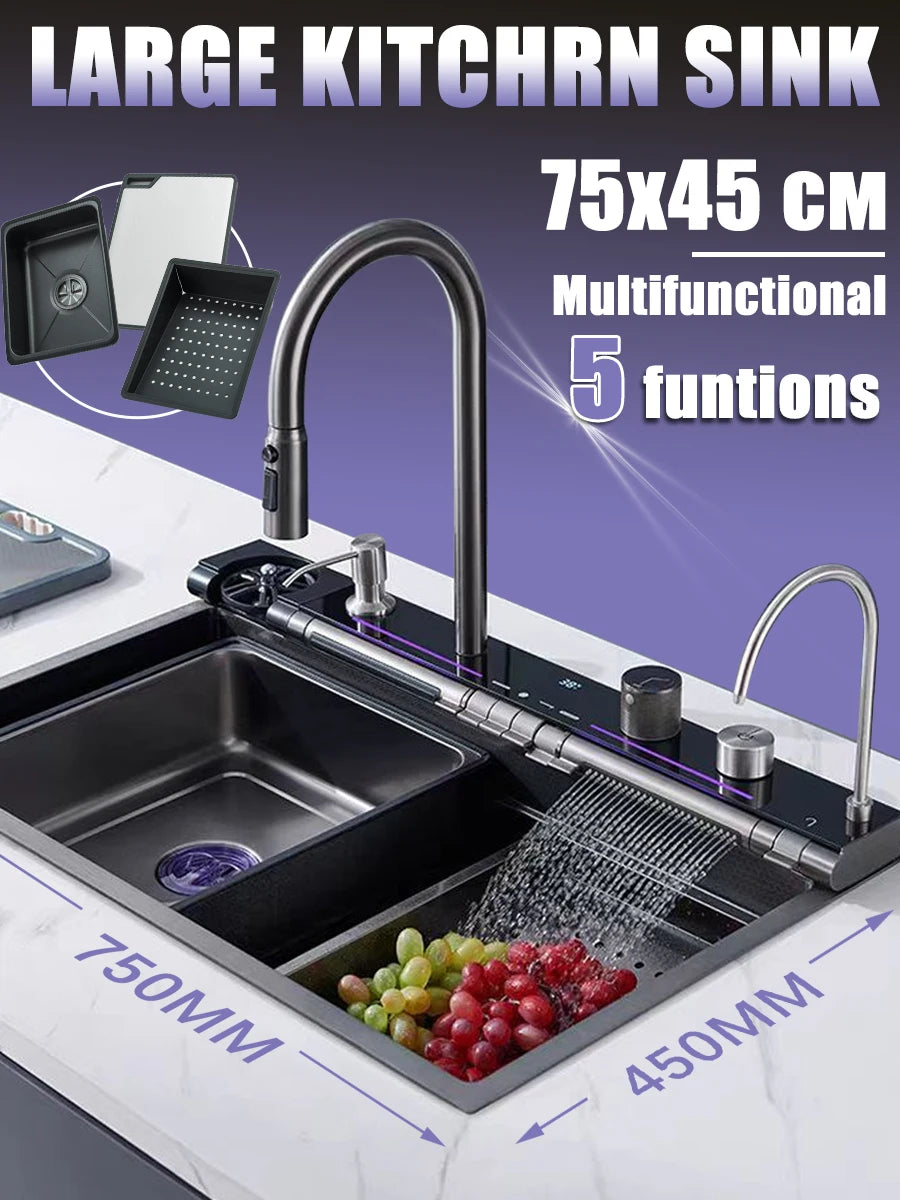 304 Stainless Steel Sink Digital Display Waterfall Faucet