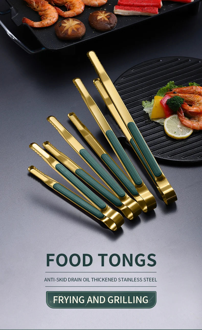 Gold Stainless Steel Food Tongs Non-Slip Serving Tongs