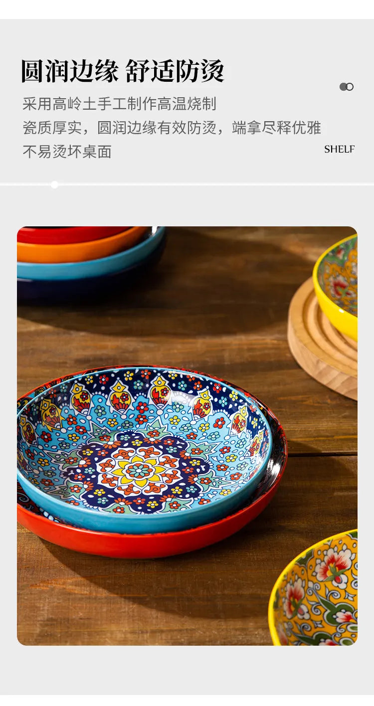 Bohemian Deep Ceramic Plate Dinnerware High-Quality Appearance
